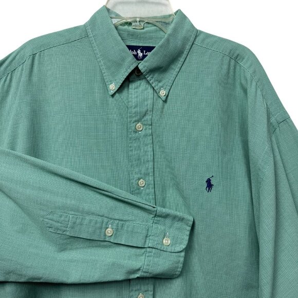 Ralph Lauren Excellent Button Down Shirt Blair Houndstooth Men L Green - Picture 2 of 9